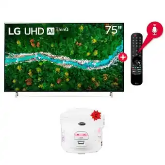 Hiraoka Televisor lg led 4k uhd thinq ai 75 75up7760psb + olla arrocera miray om-t339 1.8l blanco oferta