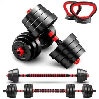 Linio Mancuernas set de 30 kg convertibles + barra oferta