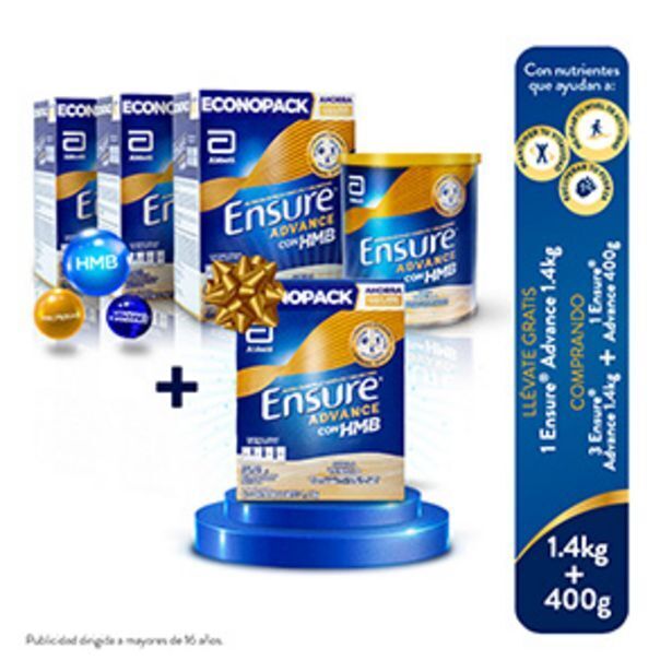 InkaFarma Pack 3 ensure advance vainilla 1.4 kg + 01 ensure advance vainilla 400 gr + regalo oferta