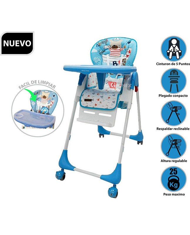 Tiendas EFE Silla de comer regulable con doble bandeja bh-350 azul oferta
