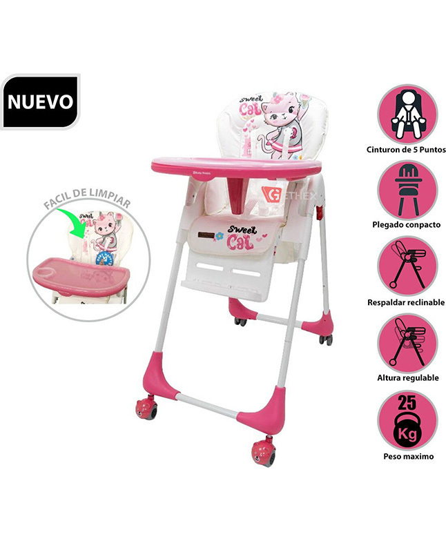 Tiendas EFE Silla de comer regulable con doble bandeja bh-350 rosado oferta
