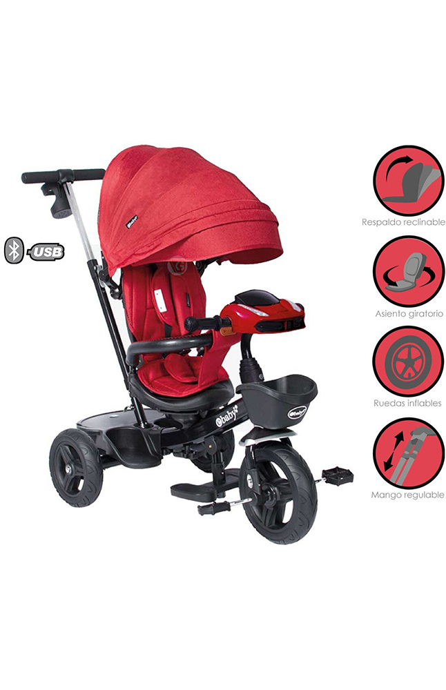 Tiendas EFE Triciclo guiador ebaby aria con usb y bluetooth rojo oferta