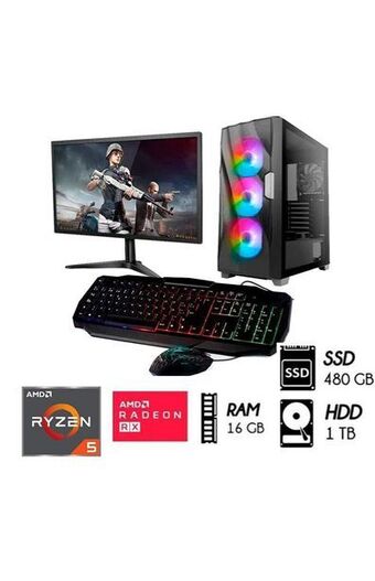 Tiendas EFE Computadora pc gamer 24' ryzen 5-5th ram 16gb 1tb + ssd 480gb video rx 550 4gb case led oferta