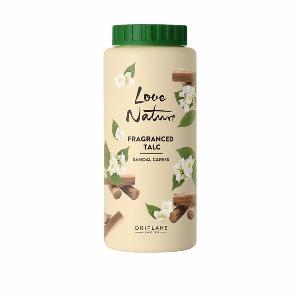 Oriflame Talco perfumado sándalo y jazmín love nature oferta