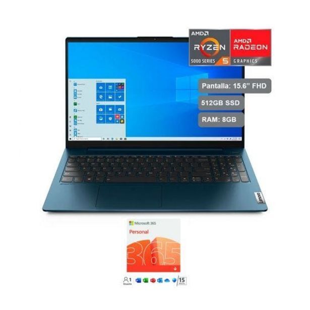 Hiraoka Laptop lenovo ideapad 5 15.6 amd ryzen 5 5500u 512gb ssd 8gb ram + microsoft 365 personal (esd) - 15 meses oferta