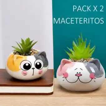 Maestro Pack x 2 maceteritos decorativos de gato a1 oferta