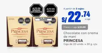 Makro Chocolate con crema de maní PRINCESA Caja de 20 unids. x 30 g. c/u oferta