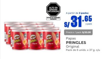 Makro Papas PRINGLES Original Pack de 6 unids. x 37 g. c/u oferta