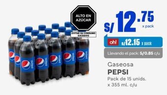 Makro Gaseosa PEPSI Pack de 15 unids. x 355 ml. c/u oferta