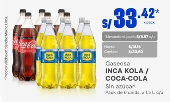 Makro Gaseosa INCA KOLA / COCA-COLA Sin azúcar Pack de 6 unids. x 1.5 L c/u oferta