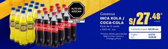 Makro Gaseosa INCA KOLA / COCA-COLA Pack de 12 unids. x 600 ml. c/u oferta