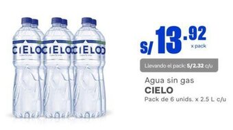 Makro Agua sin gas CIELO Pack de 6 unids. x 2.5 L c/u oferta