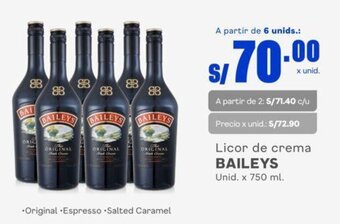 Makro Licor de crema BAILEYS 6 unids. x 750 ml. oferta