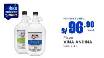 Makro Pisco VIÑA ANDINA 2 unids. x 4 L oferta