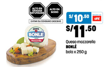 Plaza Vea Queso mozzarella BONLÉ bola x 250 g oferta