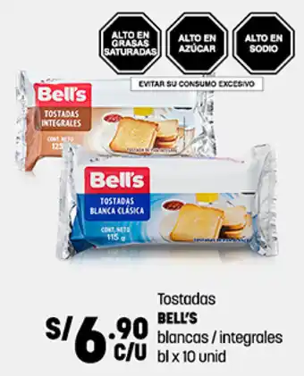 Plaza Vea Tostadas BELL'S blancas / integrales bl x 10 unid oferta