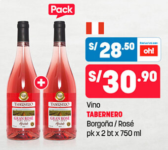 Plaza Vea Vino TABERNERO Borgoña / Rosé pk x 2 bt x 750 ml oferta