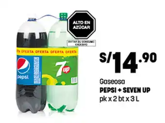 Plaza Vea Gaseosa PEPSI + SEVEN UP pk x 2 bt x 3L oferta