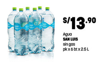 Plaza Vea Agua SAN LUIS sin gas pk x 6 bt x 2.5 L oferta