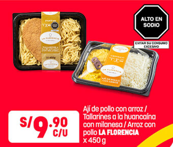 Plaza Vea Ají de pollo con arroz / Tallarines a la huancaína con milanesa / Arroz con pollo LA FLORENCIA x 450 g oferta
