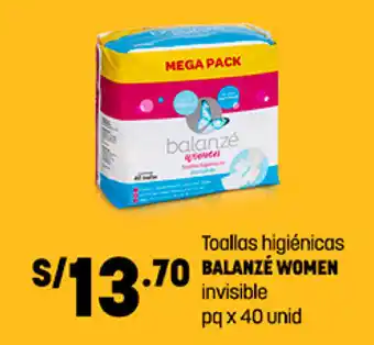 Plaza Vea Toallas higiénicas BALANZÉ WOMEN invisible pq x 40 unid oferta