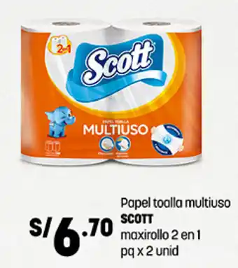 Plaza Vea Papel toalla multiuso SCOTT maxirollo 2 en 1 pq x 2 unid oferta