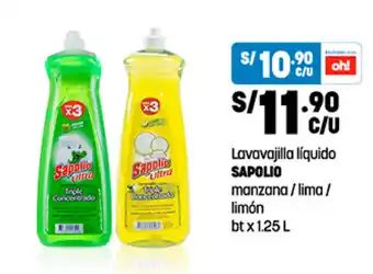 Plaza Vea Lavavajilla líquido SAPOLIO manzana / lima / limón bt x 1.25 L oferta