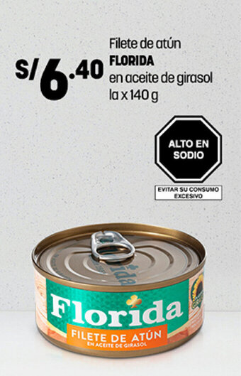 Plaza Vea Filete de atún FLORIDA en aceite de girasol la x 140 g oferta