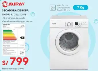 Hiraoka MIRAY SECADORA DE ROPA SME-708/ Cód. 112973 oferta