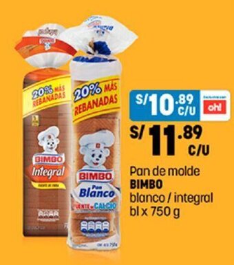 Plaza Vea Pan de molde BIMBO blanco / integral bl x 750 g oferta