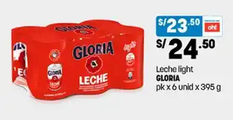 Plaza Vea Leche light GLORIA pk x 6 unid x 395 g oferta