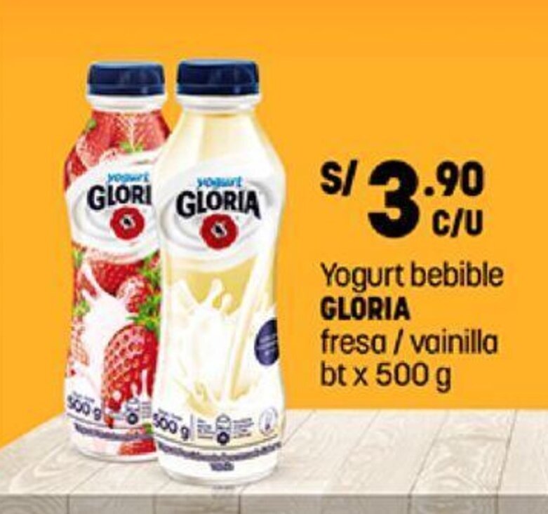 Plaza Vea Yogurt bebible GLORIA fresa / vainilla bt x 500 g oferta
