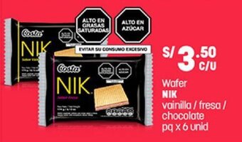 Plaza Vea Wafer NIK vainilla / fresa / chocolate pq x 6 unid oferta