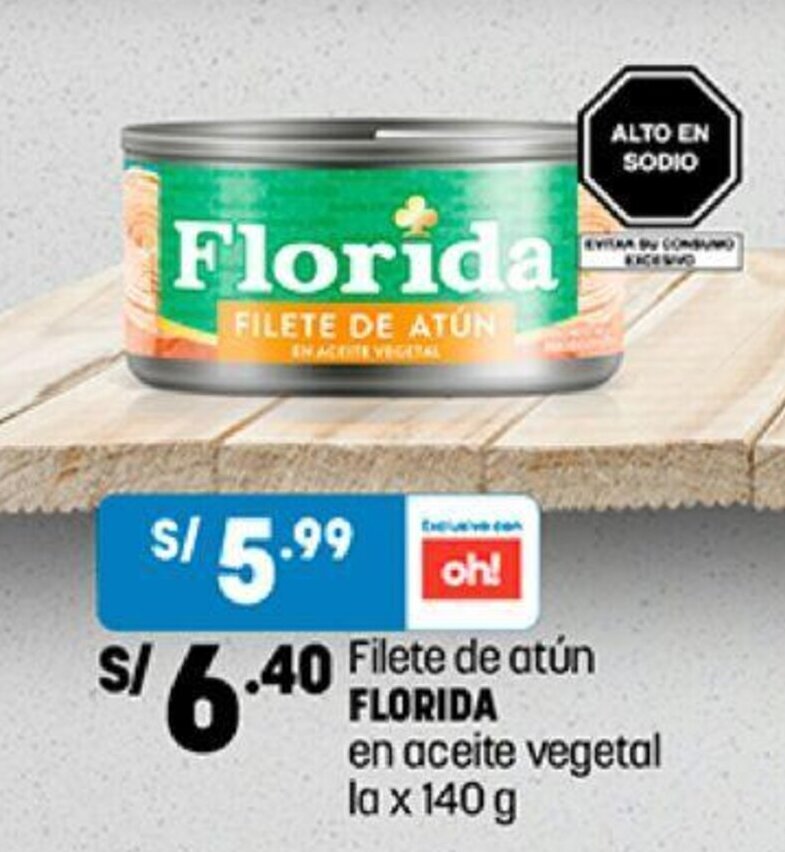 Plaza Vea Filete de atún FLORIDA en aceite vegetal la x 140 g oferta