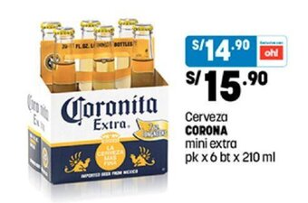 Plaza Vea Cerveza CORONA mini extra pk x 6 bt x 210 ml oferta
