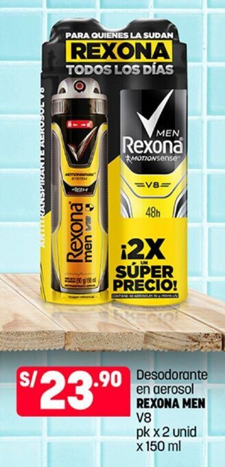 Plaza Vea Desodorante en aerosol REXONA MEN V8 pk x 2 unid x 150 ml oferta