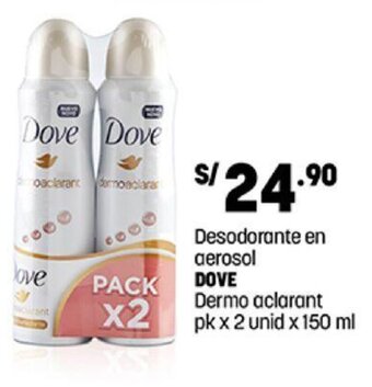 Plaza Vea Desodorante en aerosol DOVE Dermo aclarant pk x 2 unid x 150 ml oferta