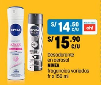Plaza Vea Desodorante en aerosol NIVEA fragancias variadas fr x 150 ml oferta