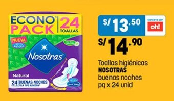 Plaza Vea Toallas higiénicas NOSOTRAS buenas noches pq x 24 unid oferta