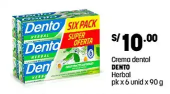 Plaza Vea Crema dental DENTO Herbal pk x 6 unid x 90 g oferta
