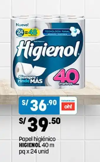Plaza Vea Papel higiénico HIGIENOL 40 m pq x 24 unid oferta