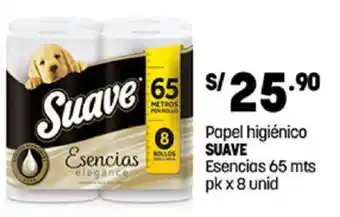 Plaza Vea Papel higiénico SUAVE Esencias 65 mts pk x 8 unid oferta