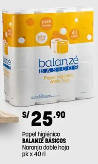 Plaza Vea Papel higiénico BALANZE BÁSICOS Naranja doble hoja pk x 40 rl oferta