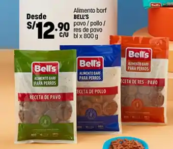 Plaza Vea Alimento barf BELL'S pavo/pollo/ res de pavo bl x 800g oferta