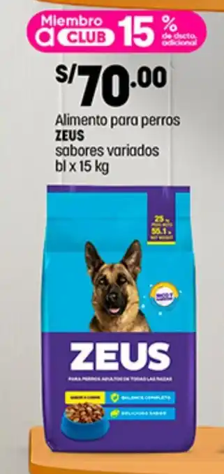 Plaza Vea Alimento para perros ZEUS sabores variados bl x 15 kg oferta