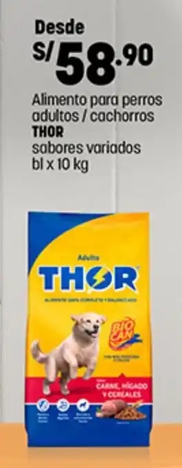 Plaza Vea Alimento para perros adultos / cachorros THOR sabores variados bl x 10 kg oferta