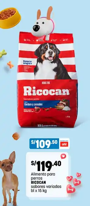 Plaza Vea Alimento para perros RICOCAN sabores variados bl x 15 kg oferta