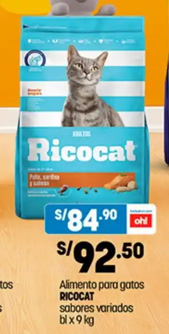 Plaza Vea Alimento para gatos RICOCAT sabores variados bl x 9 kg oferta