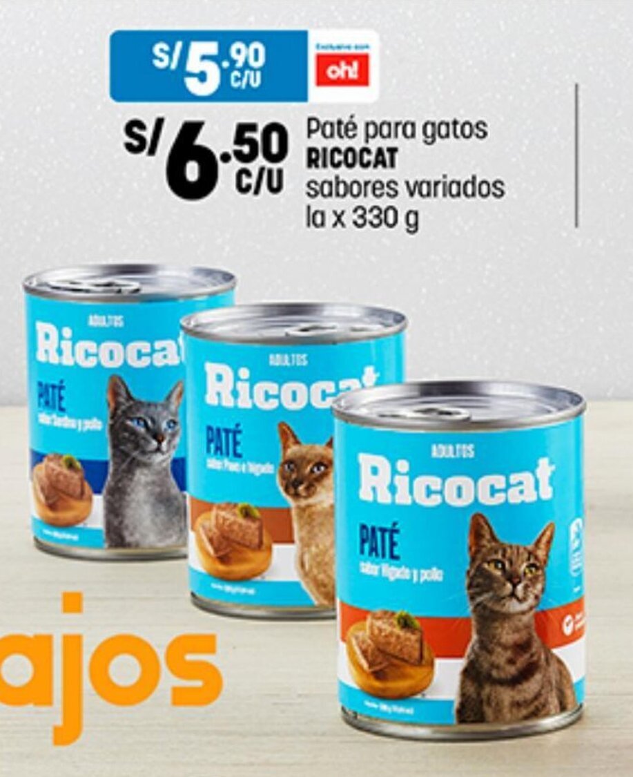 Plaza Vea Paté para gatos RICOCAT sabores variados la x 330 g oferta