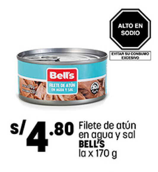 Plaza Vea Filete de atún en agua y sal BELL'S la x 170 g oferta